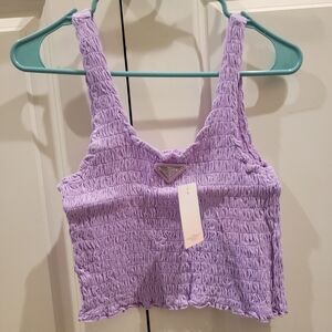 Purple Smocked Crop Top Size L